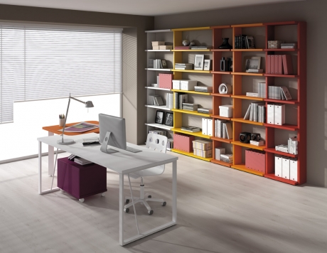minimalista y colorido despacho librera