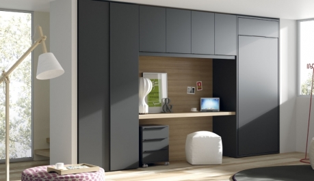 dormitorio de invitados y despacho, cama plegable vertical oculta y armario