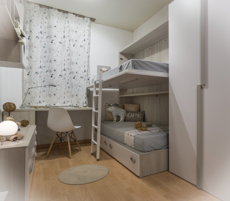 cama alta plegable, compacta con cajones  contenedores, armario almacenaje y zona estudio