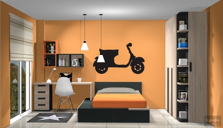 proyecto 3D dormitorio juvenil con cama sobredimensionada